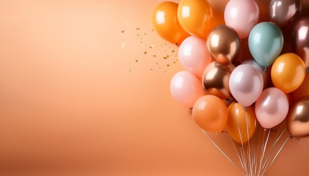 colorful balloons on soft orange background perfect for celebrations