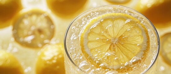 Close-up of a refreshing lemon-flavored sparkling drink.
