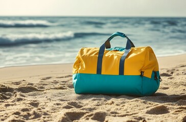 A travel bag and the calm nature of the sea represent the idea of ​​creating a pleasant environment by the sea for a little peace and tranquility in the summer heat.