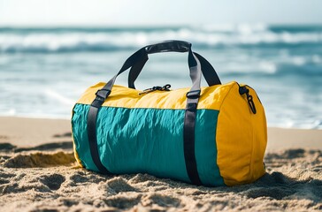 A travel bag and the calm nature of the sea represent the idea of ​​creating a pleasant environment by the sea for a little peace and tranquility in the summer heat.