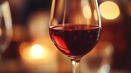 A glass of red wine, enjoyed in a dimly lit restaurant.