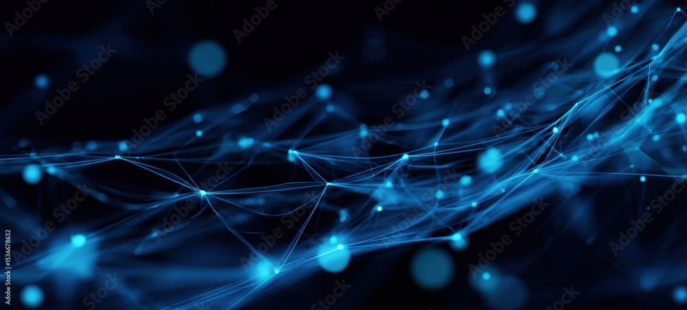 Poster the flowing network of light particles on a dark background