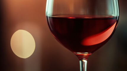 Close-up of a glass of rich red wine.
