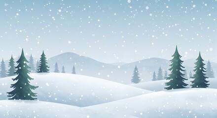 Watercolor-Style Vector Winter Landscape with Mountains