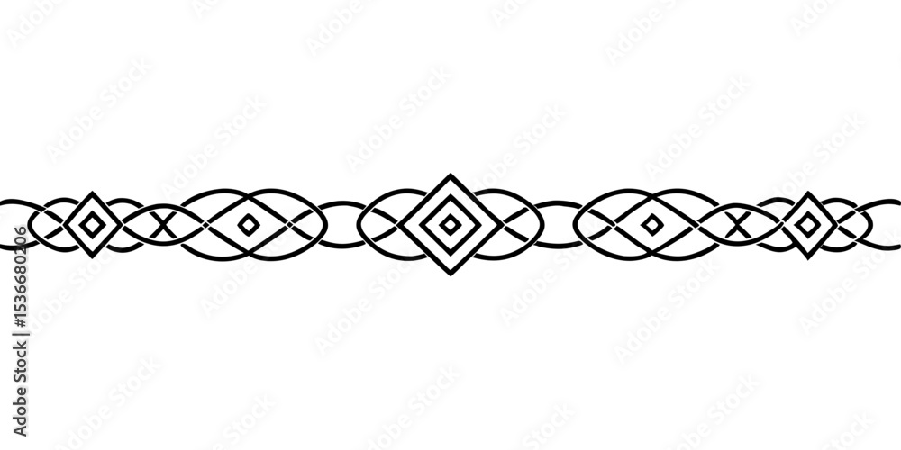 Poster thin geometric patterned border with interconnected diamond shapes, isolated vector separator for te