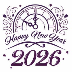 Happy new year 2026 clock design illustration