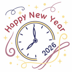 Happy new year 2026 clock design illustration