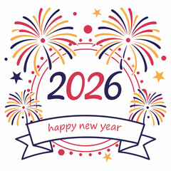 Naklejka premium Happy new year 2026 fireworks celebration design