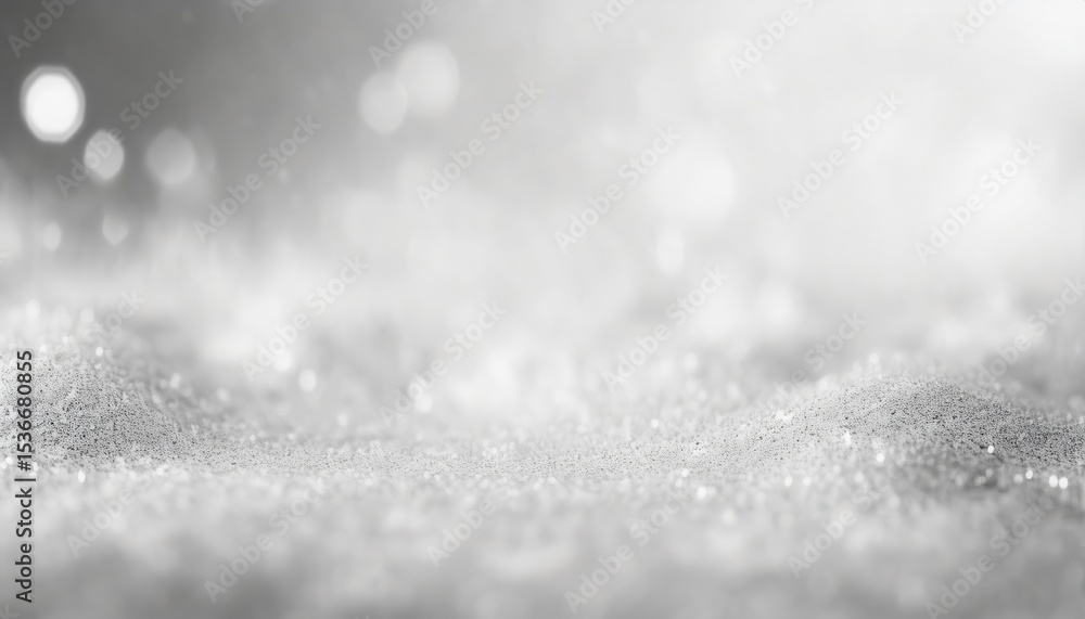 Poster  soft silver glitter bokeh texture with abstract light sparkles and blurred highlights for elegant website background, minimalist branding or luxury print design