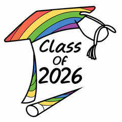 Rainbow graduation cap class of 2026 design