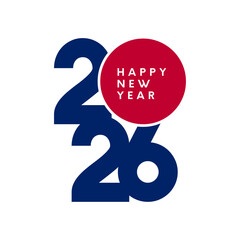 2026 com Estilo Gr&aacute;fico Moderno nas Cores da Bandeira Americana e Mensagem de Happy New Year