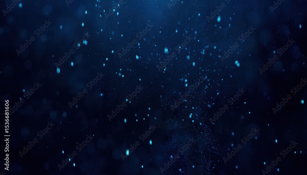 Aufkleber dark blue underwater particles floating in motion blur with glowing bokeh effect and dreamy depth fo