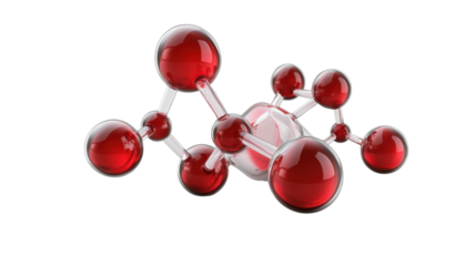 Red molecule structure 3D render icon chemical model with connected atoms scientific design isolated on white background