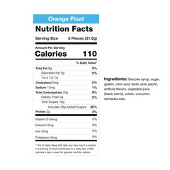 Editable Candy Nutrition Facts Template – Orange Float Label Design with Ingredients & Daily Values