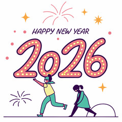 Happy new year 2026 celebration cartoon illustration