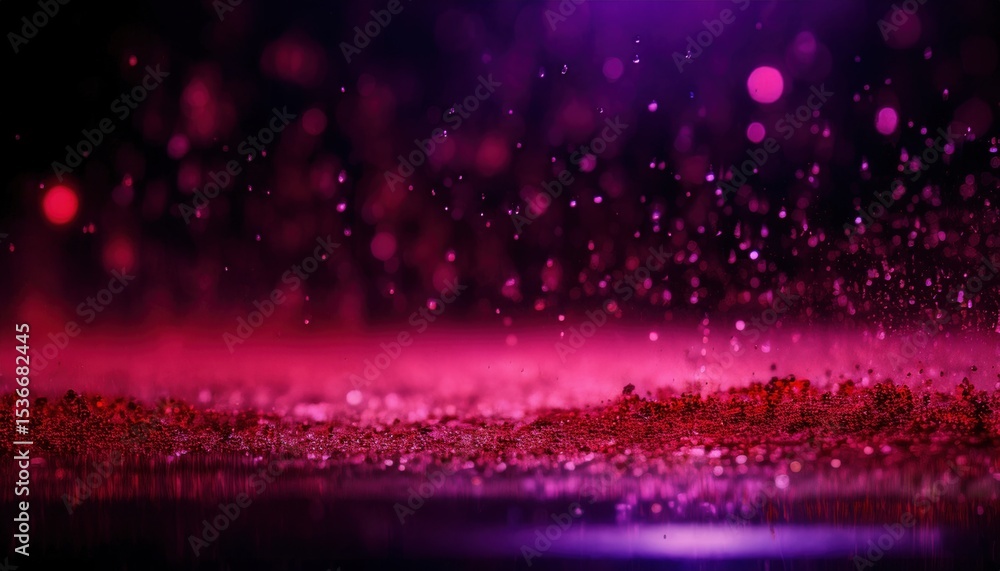Poster vibrant magenta water splash over shimmering red surface with glowing bokeh and suspended droplets, 