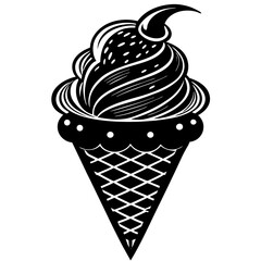 Silhouette of an Ice Cream Cone Isolated on White – Minimal Dessert Symbol, Frozen Treat Outline, Summer Snack Icon, Food Graphic, Abstract Shape, Clean Background, Sweet Concept
