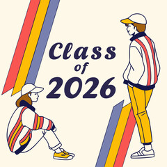 Class of 2026 retro graduation illustration