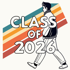 Class of 2026 retro graduation design illustration