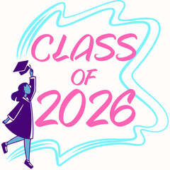 Class of 2026 graduate girl illustration design element