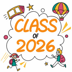 Class of 2026 graduation celebration cartoon illustration