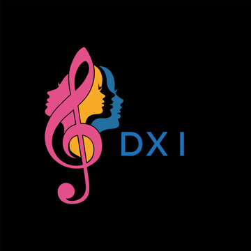 DXI Creative Feminine Music Logo, with Treble Clef and Colorful Female Silhouettes,  DXI Later Logo &ndash; Beauty and Art Concept.
