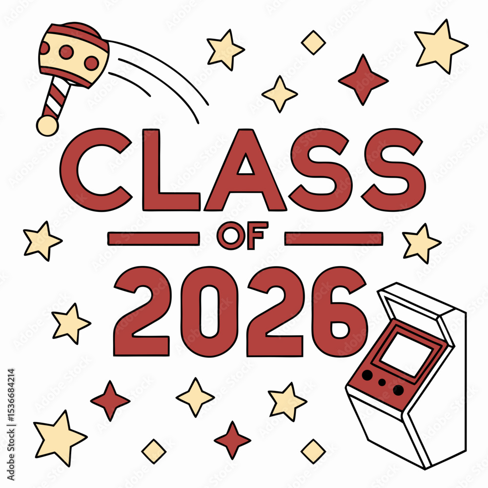 Poster class of 2026 graduation design retro arcade game