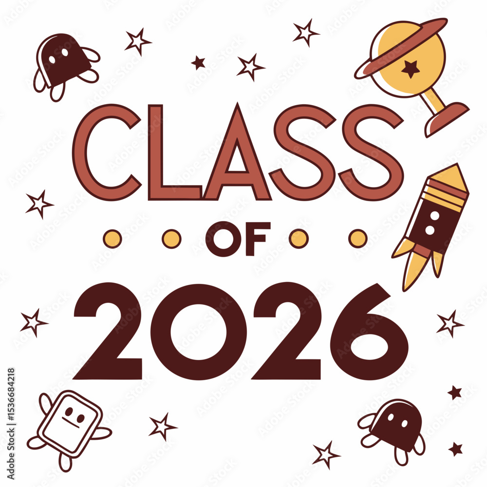 Poster class of 2026 graduation design element space theme