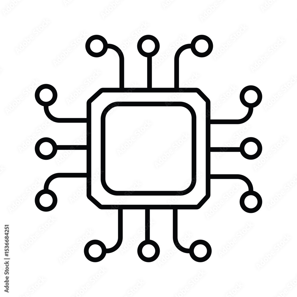 Poster ai chip icons vector collection, cpu processor thin line style. artificial intelligence ai processor
