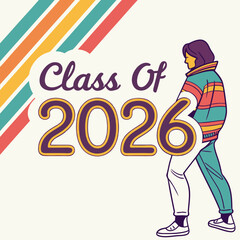 Class of 2026 retro graduate illustration, transparent background