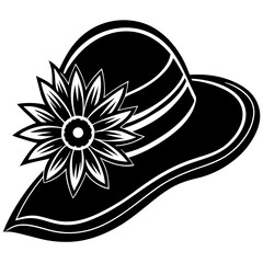 Silhouette of Elegant Sunhat with Flower Detail – Feminine Fashion Accessory, Summer Style, Minimalist Design, Headwear Isolated, Chic Apparel, Stylish Hat Illustration, Botanical Accent
