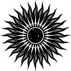 Sun Silhouette with Radiating Yellow Rays – Abstract Solar Icon, Minimalist Sunshine Symbol, Bright Energy Concept, Warm Glow, EPS Vector for Design, Weather, Summer, Nature, Renewable Themes
