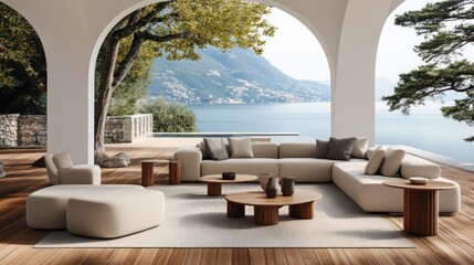 Obraz premium Outdoor seating area with a stunning view.