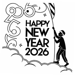 Happy new year 2026 design element, person raising flag