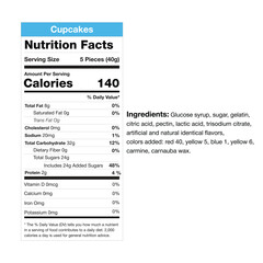 Cupcake Nutrition Label Template – Editable Nutrition Facts and Ingredients Panel Design (40g Serving)