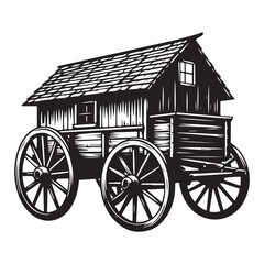Fototapeta premium Silhouette illustration of a vintage wagon house perfect for transport