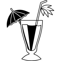 Silhouettes of a Pink Cocktail Glass and Green Coconut Drink – Tropical Beverage Icons, Summer Party Drinks, Minimal Bar Illustration, Exotic Refreshments, Vector Clipart for Design Use
