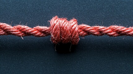 Red rope tied in a knot on dark surface