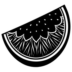 Silhouette of a Watermelon Slice on White Background – Minimal Fruit Icon, Summer Food Design, Abstract Fruit Shape, Healthy Snack Concept, Isolated Clipart, Creative Illustration Element
