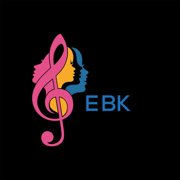 EBK Creative Feminine Music Logo, with Treble Clef and Colorful Female Silhouettes,  EBK Later Logo &ndash; Beauty and Art Concept.
