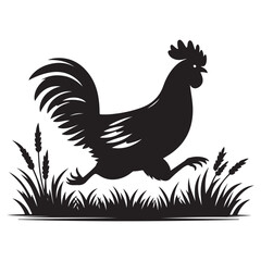 Silhouette Running Rooster Illustration Vector Image For Farm Design