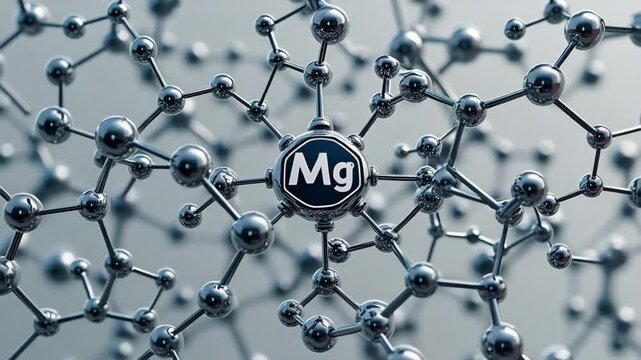 Magnesium and nutrition concept ,Magnesium Atom and Molecule Structure Exploring Chemical Bonds in Science and Chemistry