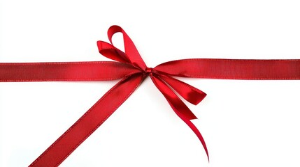 Red Ribbon Bow on White Background Gift Wrap, Festive Design Gift, Bow