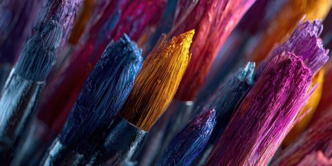 Fototapeta premium Closeup of Paintbrushes Creating Vibrant Abstract Artwork