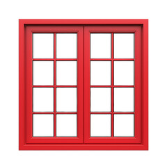 Obraz premium Red window frame with divided panes isolated isolated on white or transparent png