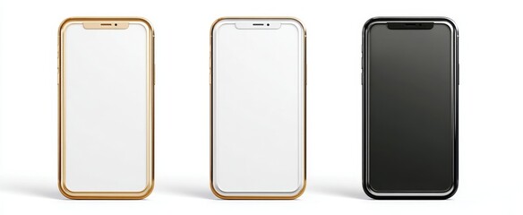 The three stylish smartphones showcasing blank screens and modern designs.