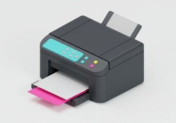 Cartoon printer with paper isolated on transparent background