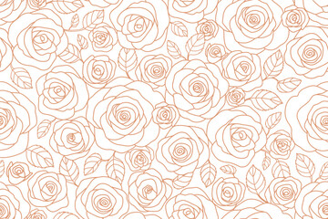 Rose outline seamless pattern. Spring floral vector illustration for fashion, textile, fabric, decoration.