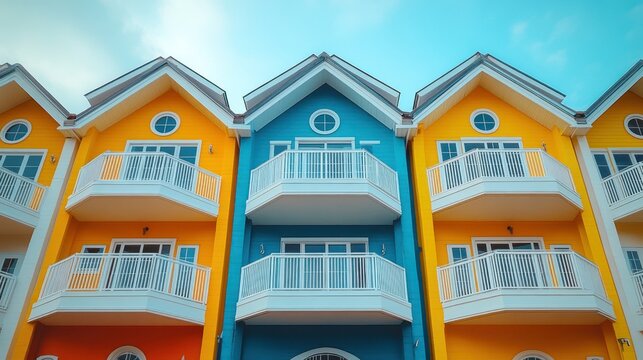 Vibrant colorful houses in a row - Powered by Adobe