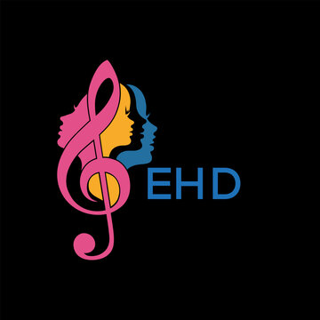 EHD Creative Feminine Music Logo, with Treble Clef and Colorful Female Silhouettes,  EHD Later Logo &ndash; Beauty and Art Concept.
